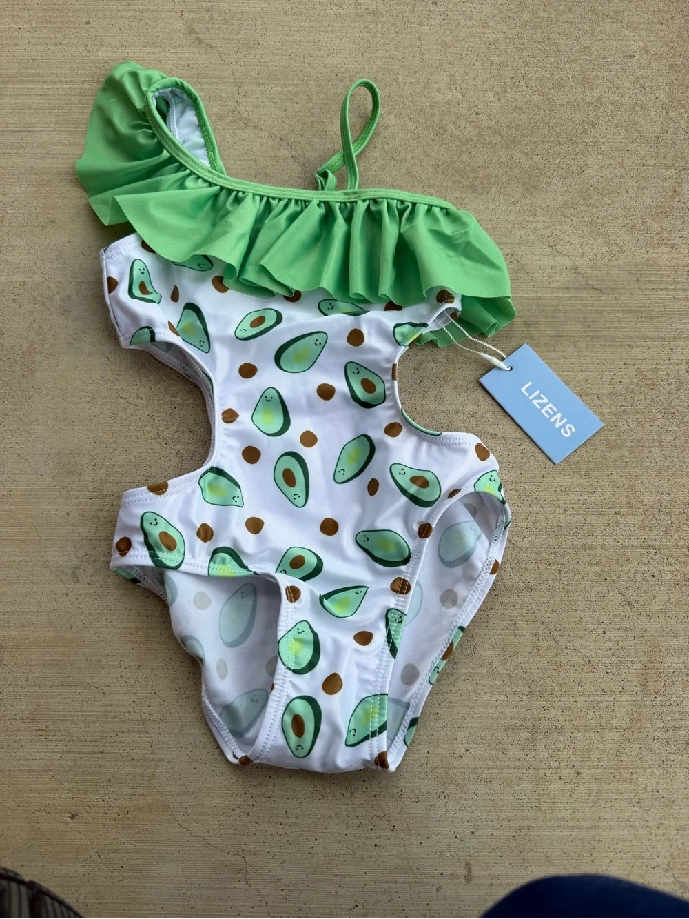 Lizens Kids Avocado Print One-Piece Swimsuit in Green -‎ NWT 3T-4T